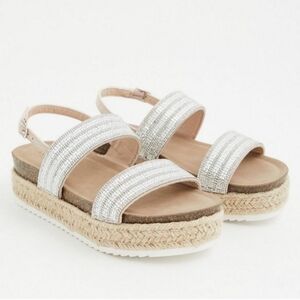 Beige rhinestone double strap platform sandal (WW)
